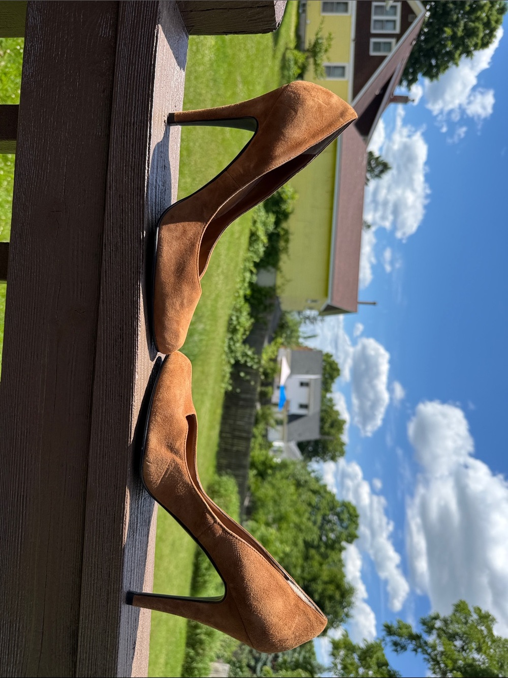 Michael Shannon Suede Pointed-Toe Stiletto Heels in Cognac